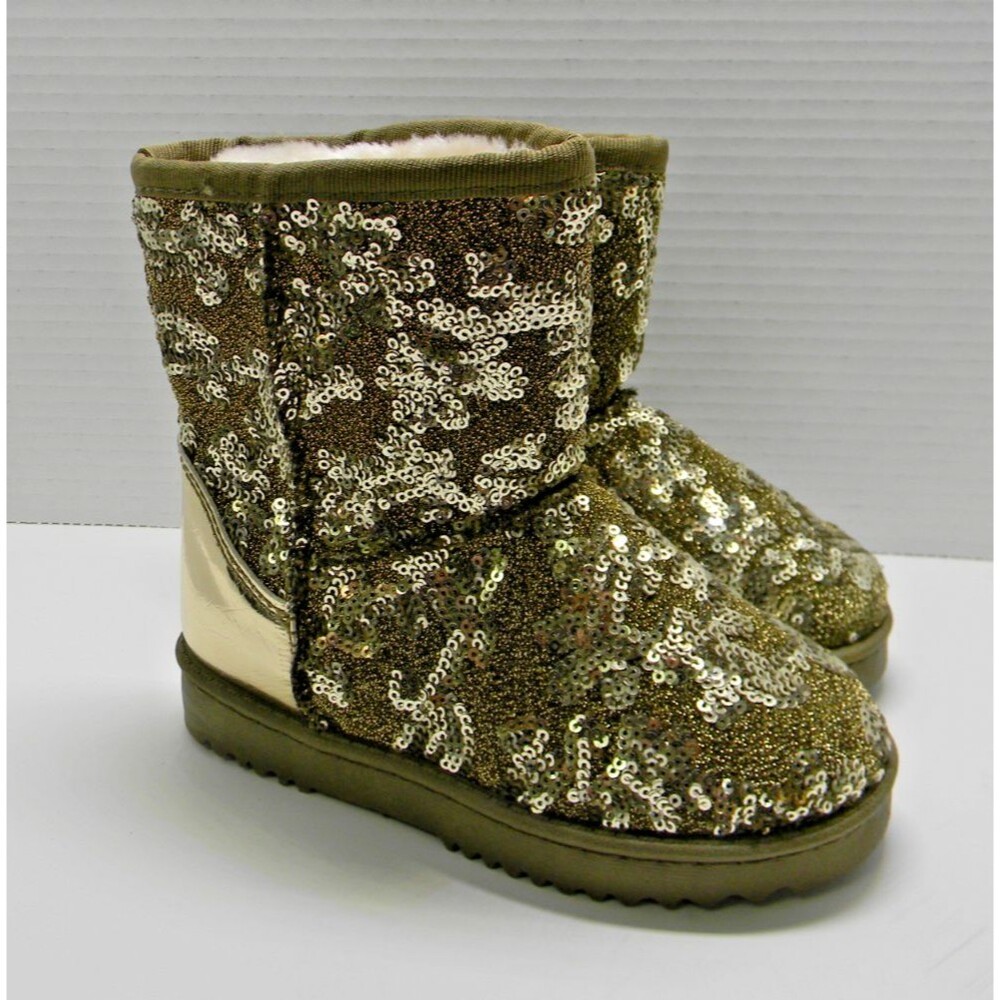 Link Gold Sequined Boots Faux Fur Lined Girls Size 9 NWOT